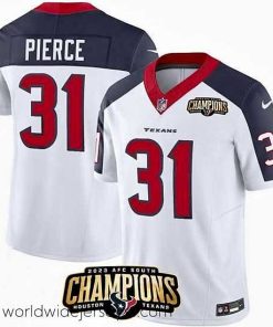 Exceptionally fashioned Houston Texans 31 Dameon Pierce White Navy 2023 F.U.S.E  AFC South Champions Patch Limited Stitched Football Jersey
