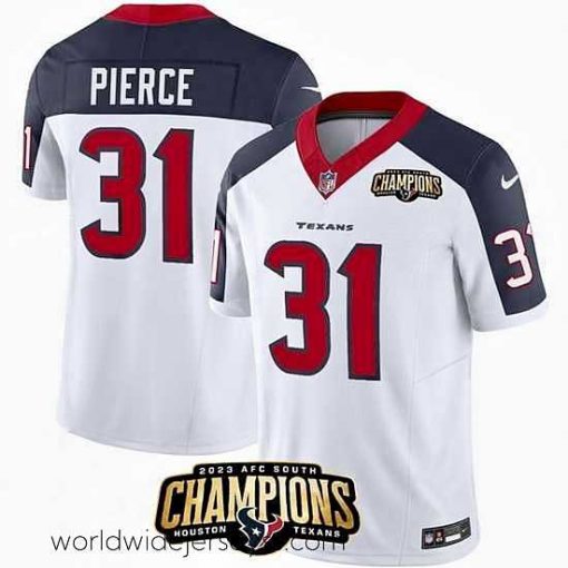 Exceptionally fashioned Houston Texans 31 Dameon Pierce White Navy 2023 F.U.S.E  AFC South Champions Patch Limited Stitched Football Jersey