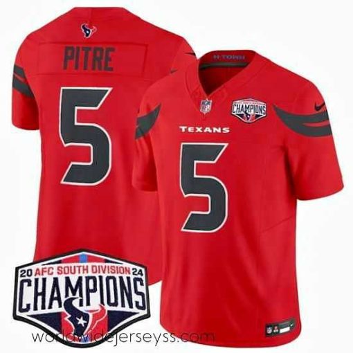 Marvelously styled Houston Texans 5 Jalen Pitre Red F.U.S.E  2024 AFC South Division Champions Vapor Limited Stitched Football Jersey