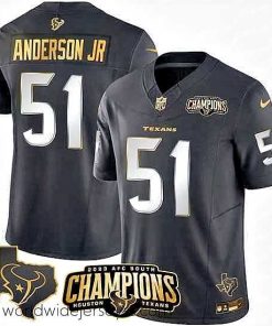 Superbly made Houston Texans 51 Will Anderson Jr  Black Golden 2023 F.U.S.E  With AFC South Champions Patch And Team Logo Patch Limited Stitched Football Jersey