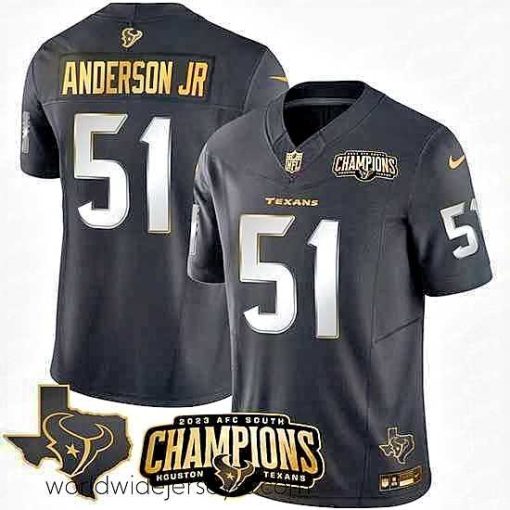 Superbly made Houston Texans 51 Will Anderson Jr  Black Golden 2023 F.U.S.E  With AFC South Champions Patch And Team Logo Patch Limited Stitched Football Jersey