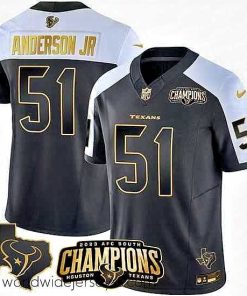 Superbly made Houston Texans 51 Will Anderson Jr  Black White Golden 2023 F.U.S.E  With AFC South Champions Patch And Team Logo Patch Limited Stitched Football Jerse