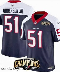 Marvelously styled Houston Texans 51 Will Anderson Jr  Navy White 2023 F.U.S.E  AFC South Champions Patch Limited Stitched Football Jersey