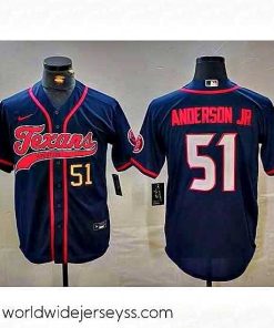 Superbly made Houston Texans 51 Will Anderson Jr  Navy With Patch Cool Base Stitched Baseball Jersey 1