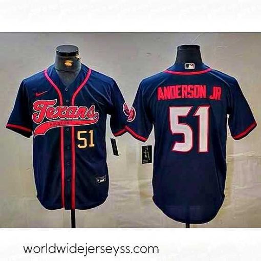 Superbly made Houston Texans 51 Will Anderson Jr  Navy With Patch Cool Base Stitched Baseball Jersey 1