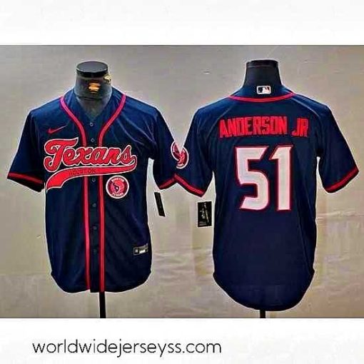 Finely crafted Houston Texans 51 Will Anderson Jr  Navy With Patch Cool Base Stitched Baseball Jersey 2