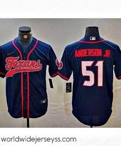 Superbly made Houston Texans 51 Will Anderson Jr  Navy With Patch Cool Base Stitched Baseball Jersey