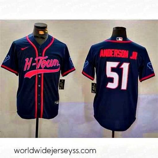 Exceptionally fashioned Houston Texans 51 Will Anderson Jr  Navy With Patch Cool Base Stitched Baseball Jersey