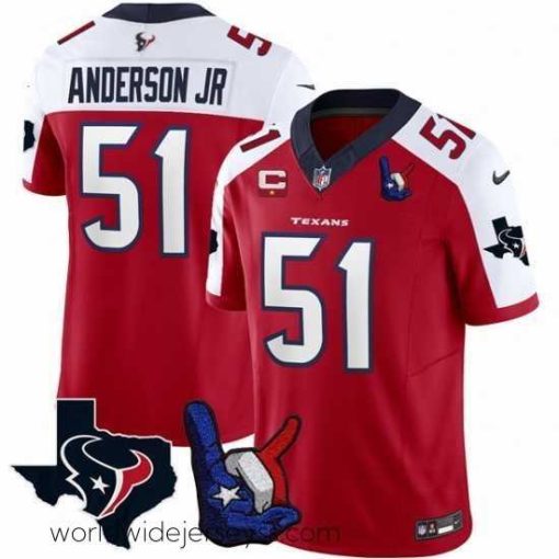 Exquisitely designed Houston Texans 51 Will Anderson Jr  Red White 2023 F.U.S.E  With 1 Star C And Hand Sign Throwing Up The H Patch Vapor Untouchable Limited Stitched Foot
