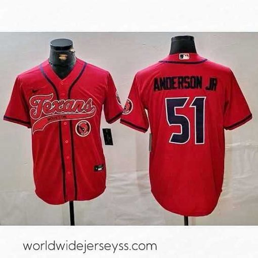 Superbly made Houston Texans 51 Will Anderson Jr  Red With Patch Cool Base Stitched Baseball Jersey 1