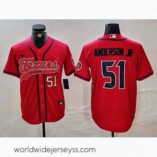 Finely crafted Houston Texans 51 Will Anderson Jr  Red With Patch Cool Base Stitched Baseball Jersey 2
