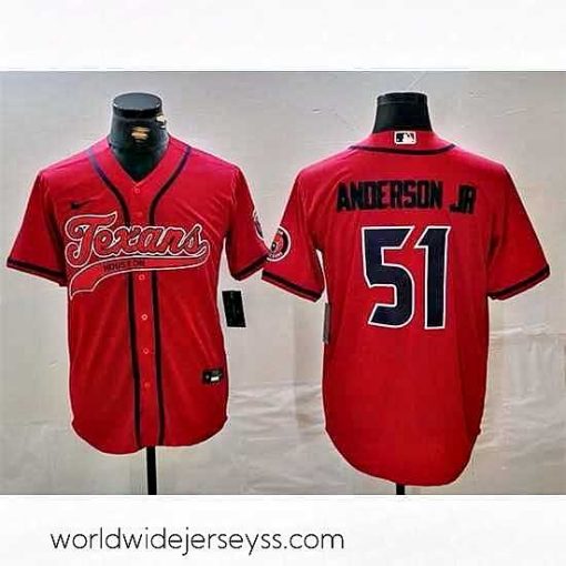 Finely crafted Houston Texans 51 Will Anderson Jr  Red With Patch Cool Base Stitched Baseball Jersey