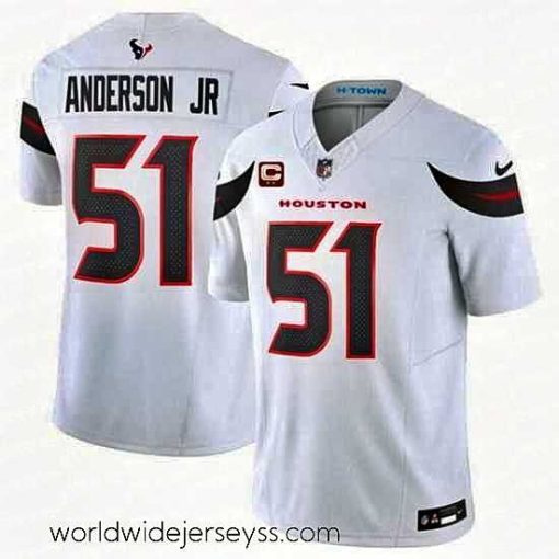Superbly made Houston Texans 51 Will Anderson Jr White 2024 Vapor F.U.S.E  With 2 Star C Patch Limited Stitched Jersey