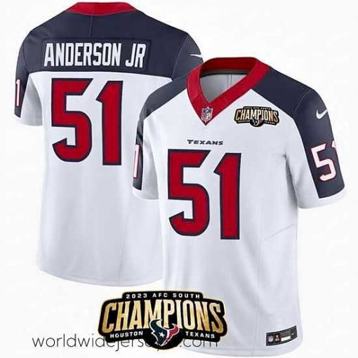 Finely crafted Houston Texans 51 Will Anderson Jr  White Navy 2023 F.U.S.E  AFC South Champions Patch Limited Stitched Football Jersey