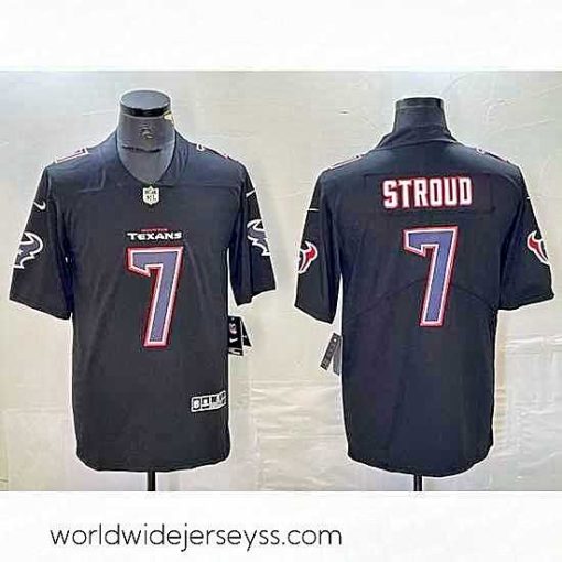 Exceptionally fashioned Houston Texans 7 C J  Stroud Black Fashion With Patch Vapor Untouchable Limited Stitched Football Jersey