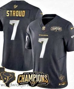 Marvelously styled Houston Texans 7 C J  Stroud Black Golden 2023 F.U.S.E  With AFC South Champions Patch And Team Logo Patch Limited Stitched Football Jersey