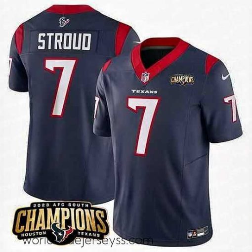 Exceptionally fashioned Houston Texans 7 C J  Stroud Navy 2023 F.U.S.E  AFC South Champions Patch Vapor Untouchable Limited Stitched Football Jersey