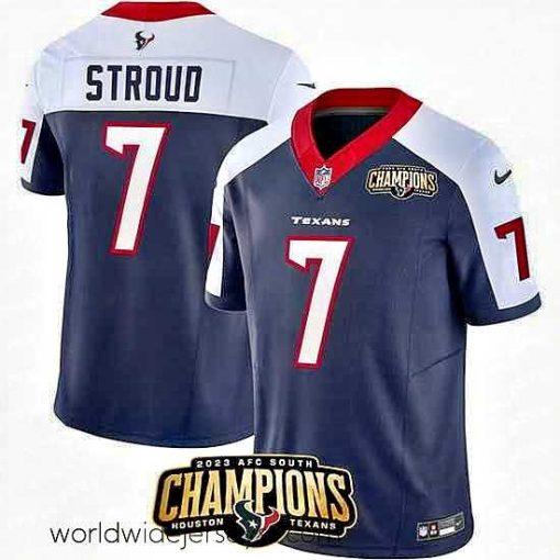 Marvelously styled Houston Texans 7 C J  Stroud Navy White 2023 F.U.S.E  AFC South Champions Patch Limited Stitched Football Jersey