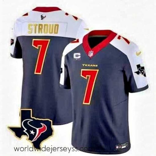 Exceptionally fashioned Houston Texans 7 C J  Stroud Navy White Gold 2024 F.U.S.E  With 1 Star C Patch Limited Stitched Jersey