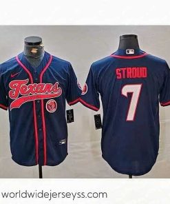 Exceptionally fashioned Houston Texans 7 C J  Stroud Navy With Patch Cool Base Stitched Baseball Jersey 1