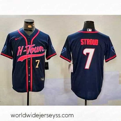Finely crafted Houston Texans 7 C J  Stroud Navy With Patch Cool Base Stitched Baseball Jersey 1