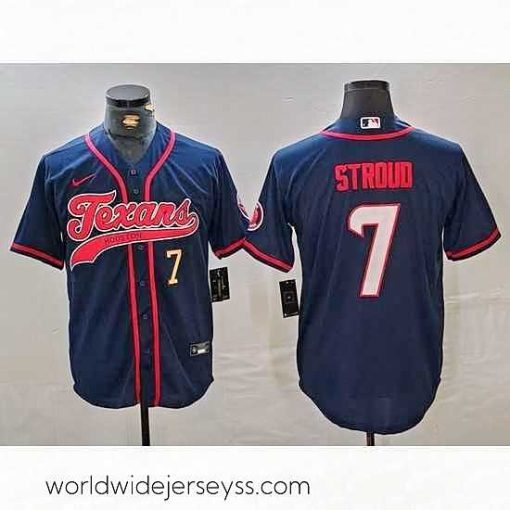 Superbly made Houston Texans 7 C J  Stroud Navy With Patch Cool Base Stitched Baseball Jersey 2