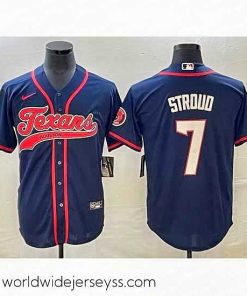 Superbly made Houston Texans 7 C J  Stroud Navy With Patch Cool Base Stitched Baseball Jersey