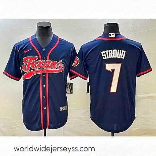 Finely crafted Houston Texans 7 C J  Stroud Navy With Patch Cool Base Stitched Baseball Jersey