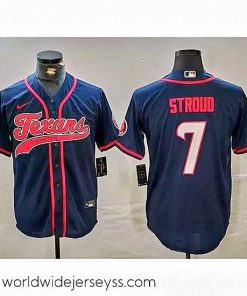 Marvelously styled Houston Texans 7 C J  Stroud Navy With Patch Cool Base Stitched Baseball Jersey
