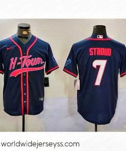 Superbly made Houston Texans 7 C J  Stroud Navy With Patch Cool Base Stitched Baseball Jersey