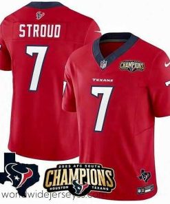 Finely crafted Houston Texans 7 C J  Stroud Red 2023 F.U.S.E  AFC South Champions Patch And Team Logo Patch Vapor Untouchable Limited Stitched Football Jersey