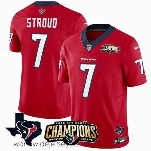 Finely crafted Houston Texans 7 C J  Stroud Red 2023 F.U.S.E  AFC South Champions Patch And Team Logo Patch Vapor Untouchable Limited Stitched Football Jersey