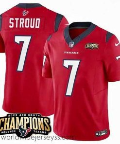Superbly made Houston Texans 7 C J  Stroud Red 2023 F.U.S.E  AFC South Champions Patch Vapor Untouchable Limited Stitched Football Jersey