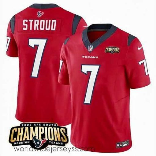 Superbly made Houston Texans 7 C J  Stroud Red 2023 F.U.S.E  AFC South Champions Patch Vapor Untouchable Limited Stitched Football Jersey