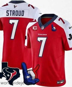 Finely crafted Houston Texans 7 C J  Stroud Red White 2023 F.U.S.E  With 1 Star C And Hand Sign Throwing Up The H Patch Vapor Untouchable Limited Stitched Football Je