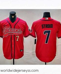 Exceptionally fashioned Houston Texans 7 C J  Stroud Red With Patch Cool Base Stitched Baseball Jersey 1