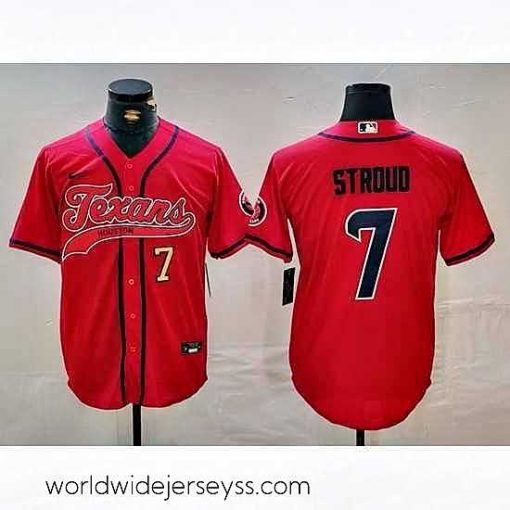 Exceptionally fashioned Houston Texans 7 C J  Stroud Red With Patch Cool Base Stitched Baseball Jersey 1