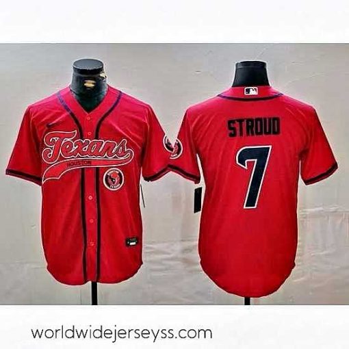 Exquisitely designed Houston Texans 7 C J  Stroud Red With Patch Cool Base Stitched Baseball Jersey 2
