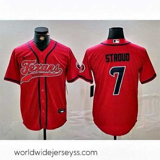 Exceptionally fashioned Houston Texans 7 C J  Stroud Red With Patch Cool Base Stitched Baseball Jersey