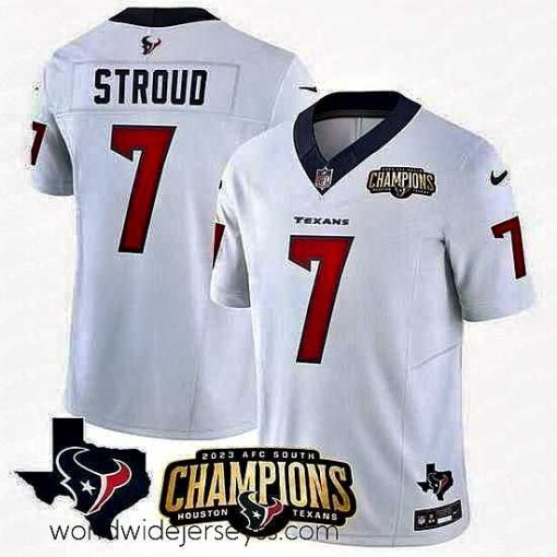 Superbly made Houston Texans 7 C J  Stroud White 2023 F.U.S.E  AFC South Champions Patch And Team Logo Patch Vapor Untouchable Limited Stitched Football Jersey