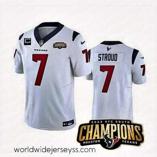 Marvelously styled Houston Texans 7 C J  Stroud White 2023 F.U.S.E  With 1 Star C Patch And AFC South Champions Patch Vapor Untouchable Limited Stitched Football Jersey