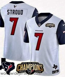 Superbly made Houston Texans 7 C J  Stroud White Navy 2023 F.U.S.E  AFC South Champions Patch And Team Logo Patch Vapor Untouchable Limited Stitched Football JerseyS