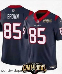 Superbly made Houston Texans 85 Noah Brown Navy 2023 F.U.S.E  AFC South Champions Patch Vapor Untouchable Limited Stitched Football Jersey
