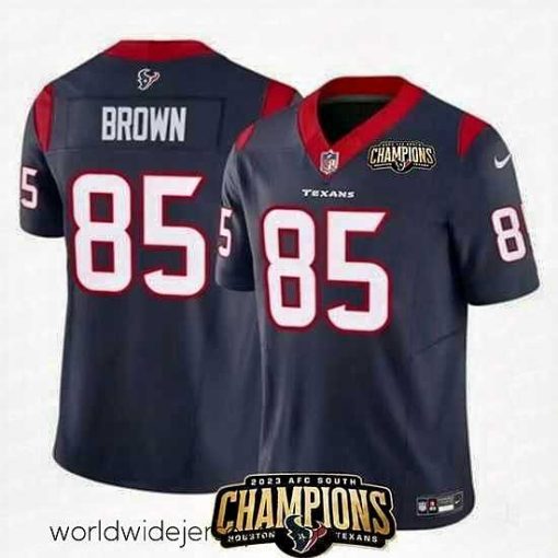 Superbly made Houston Texans 85 Noah Brown Navy 2023 F.U.S.E  AFC South Champions Patch Vapor Untouchable Limited Stitched Football Jersey
