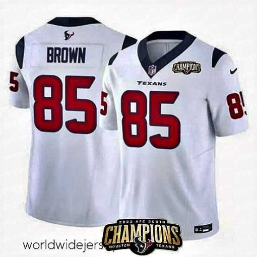 Marvelously styled Houston Texans 85 Noah Brown White 2023 F.U.S.E  AFC South Champions Patch Vapor Untouchable Limited Stitched Football Jersey