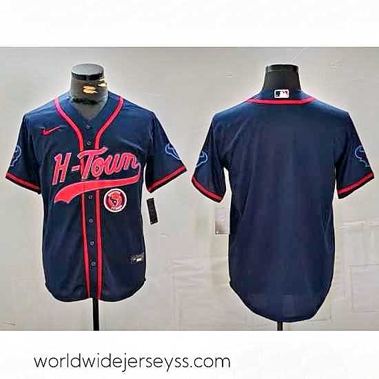 Marvelously styled Houston Texans Blank Navy With Patch Cool Base Stitched Baseball Jersey 2