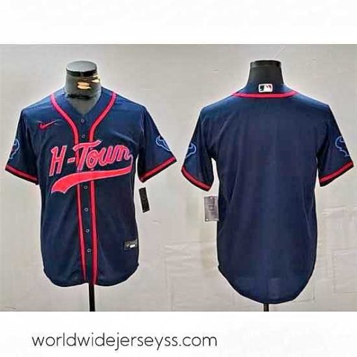 Exceptionally fashioned Houston Texans Blank Navy With Patch Cool Base Stitched Baseball Jersey