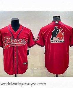 Superbly made Houston Texans Red Team Big Logo With Patch Cool Base Stitched Baseball Jersey