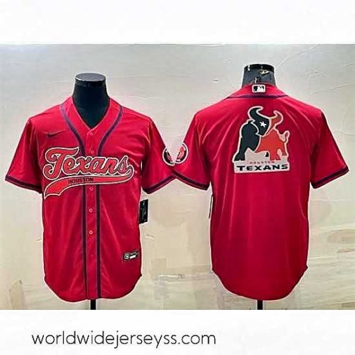Superbly made Houston Texans Red Team Big Logo With Patch Cool Base Stitched Baseball Jersey