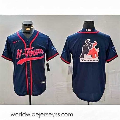 Exceptionally fashioned Houston Texans Team Big Logo Navy With Patch Cool Base Stitched Baseball Jersey